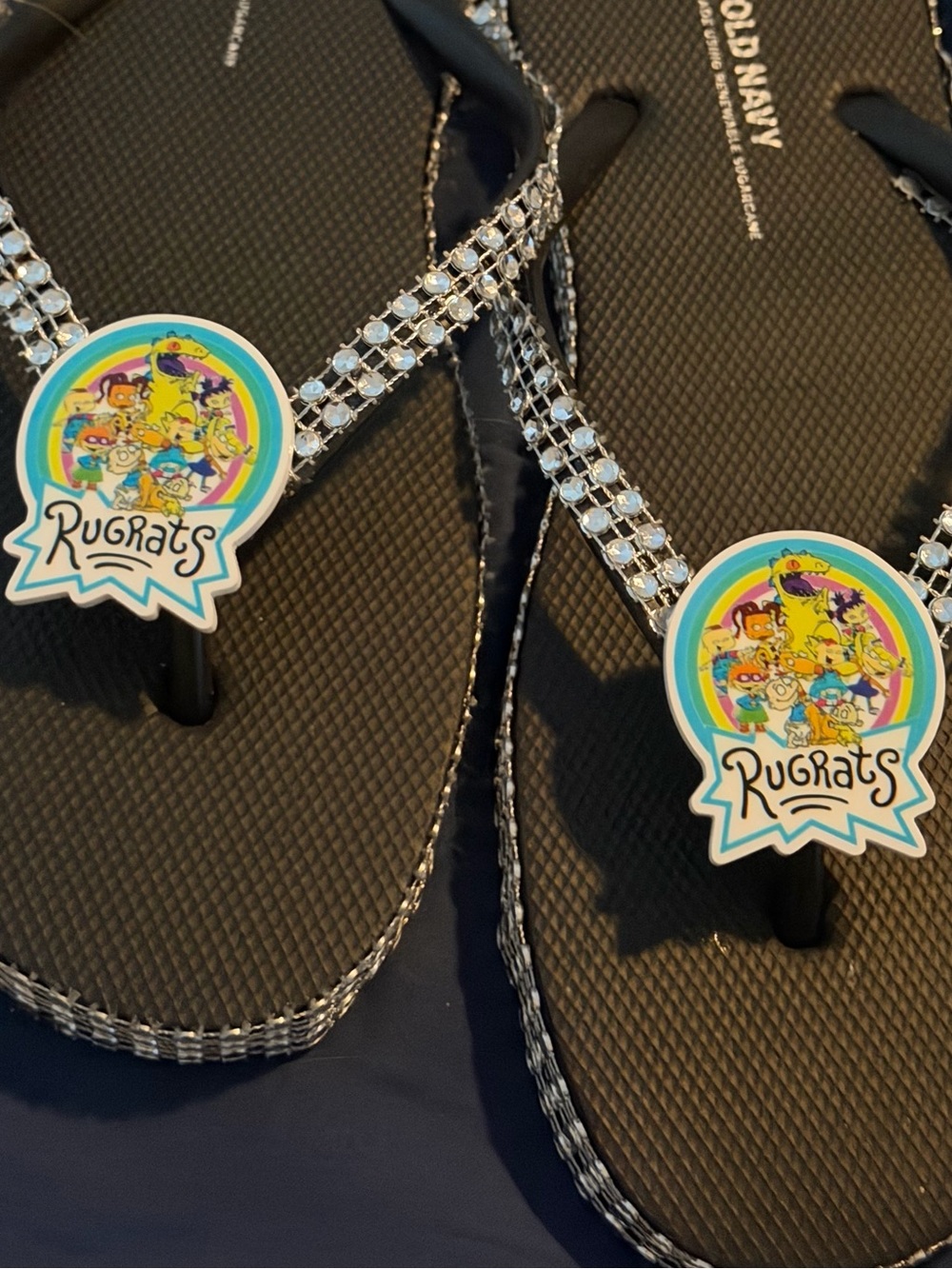 Black Rugrats Rhinestone Flip Flops